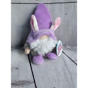 Bunny Ears Fuzzy Friends Blue Gnome 7" Plush Purple Hat Easter Bunny Gnome New